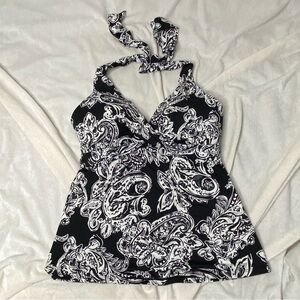 Lauren Ralph Lauren Black and White Paisley Tankini Top